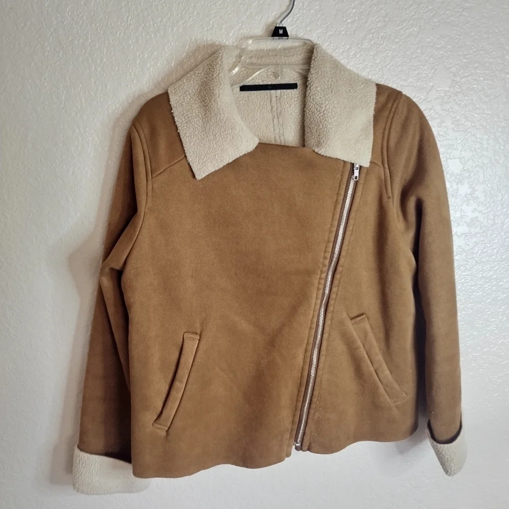 KBJ Japanese brand faux suede Sherpa full zip jacket women's sz M